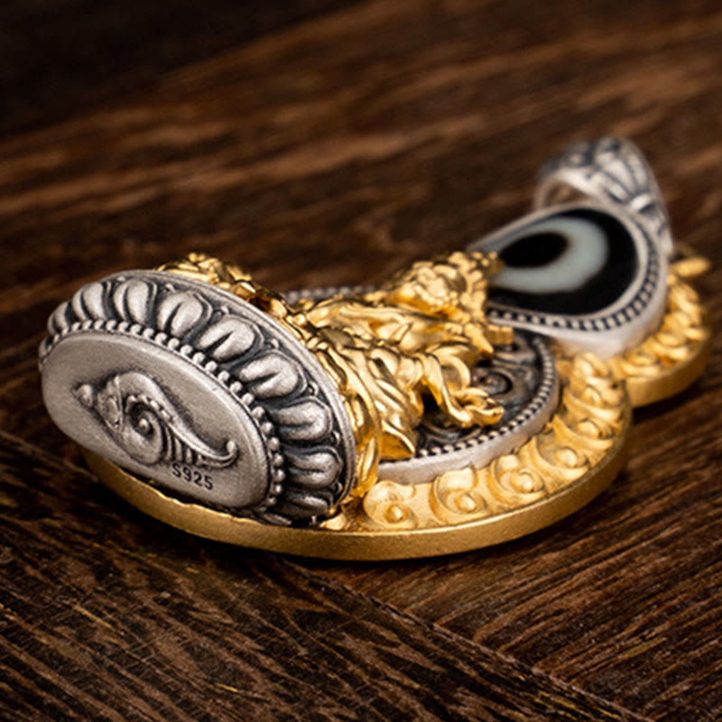 Collar con colgante de plata de ley 925 con Buddha Stones , Jambhala amarilla del Tíbet, dios de la riqueza, Dzi, Om Mani Padme Hum, felicidad - image 3