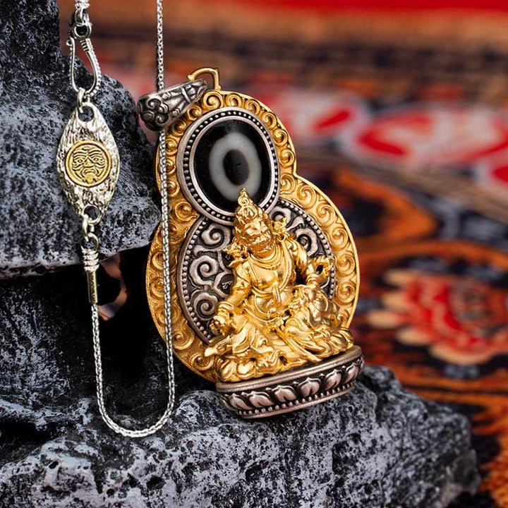 Collar con colgante de plata de ley 925 con Buddha Stones , Jambhala amarilla del Tíbet, dios de la riqueza, Dzi, Om Mani Padme Hum, felicidad - Jambhala amarilla y cadena de cobre Zakiram de 50 cm - image 15