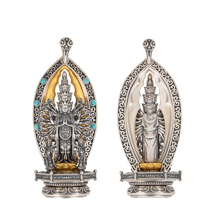 Collar con colgante de riqueza de Avalokiteśvara, Guanyin Kwan Yin de mil brazos y plata de ley 925 con Buddha Stones - image 11