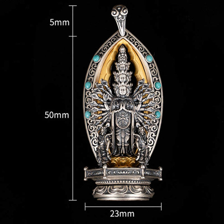Collar con colgante de riqueza de Avalokiteśvara, Guanyin Kwan Yin de mil brazos y plata de ley 925 con Buddha Stones - image 9