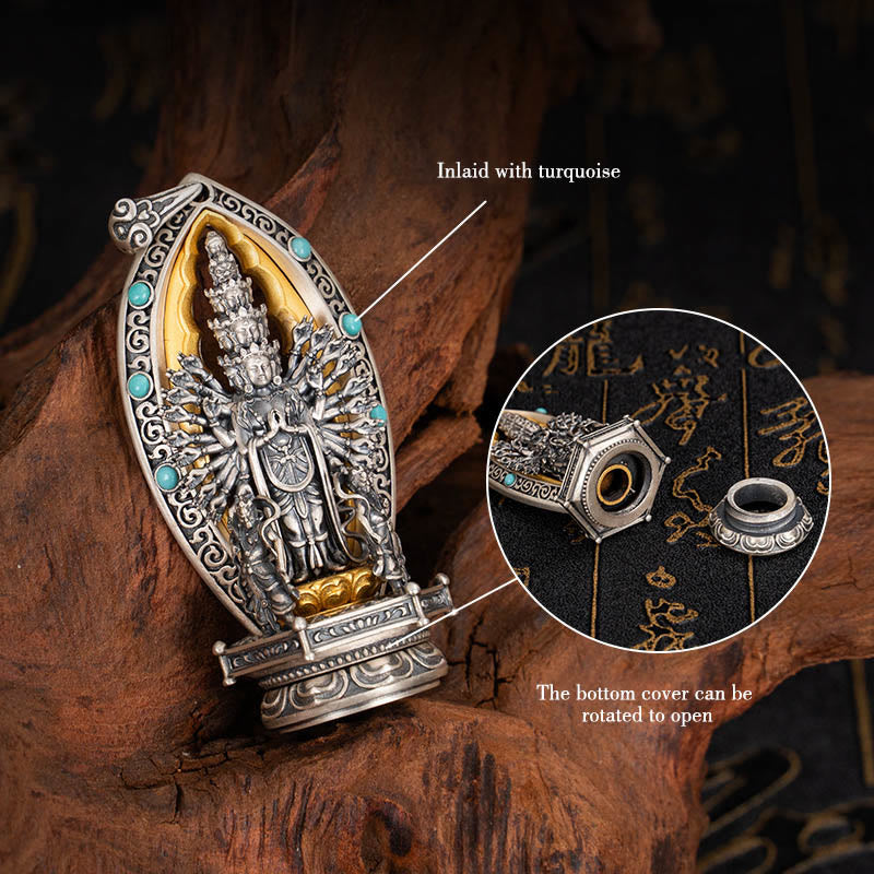 Collar con colgante de riqueza de Avalokiteśvara, Guanyin Kwan Yin de mil brazos y plata de ley 925 con Buddha Stones - image 7