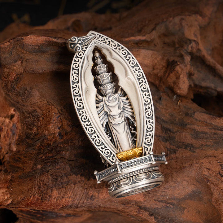 Collar con colgante de riqueza de Avalokiteśvara, Guanyin Kwan Yin de mil brazos y plata de ley 925 con Buddha Stones - image 3