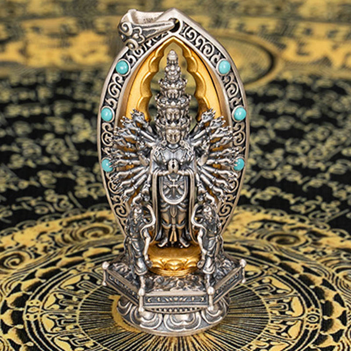 Collar con colgante de riqueza de Avalokiteśvara, Guanyin Kwan Yin de mil brazos y plata de ley 925 con Buddha Stones - image 8