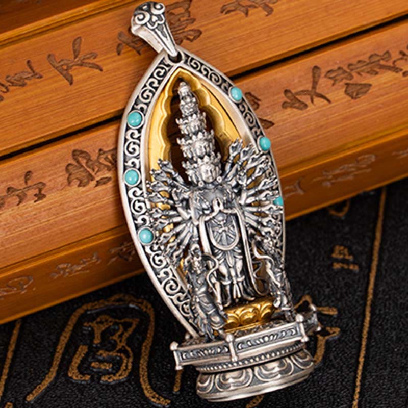 Collar con colgante de riqueza de Avalokiteśvara, Guanyin Kwan Yin de mil brazos y plata de ley 925 con Buddha Stones - image 2