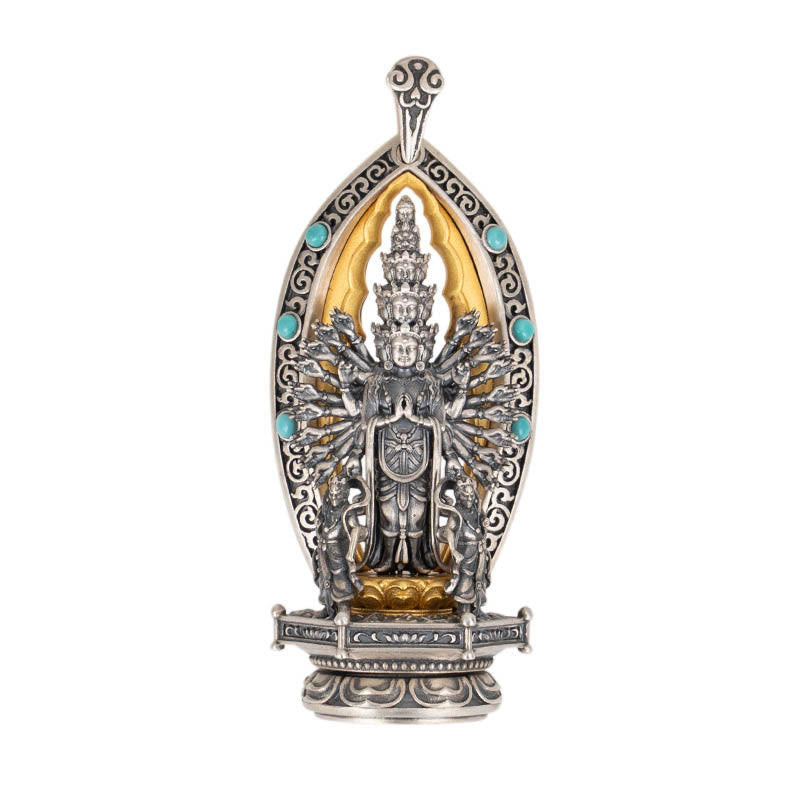 Collar con colgante de riqueza de Avalokiteśvara, Guanyin Kwan Yin de mil brazos y plata de ley 925 con Buddha Stones - image 12