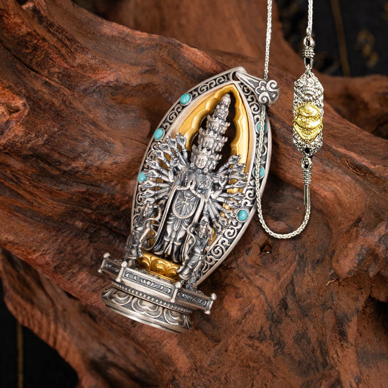 Collar con colgante de riqueza de Avalokiteśvara, Guanyin Kwan Yin de mil brazos y plata de ley 925 con Buddha Stones - Cadena de cobre Avalokiteśvara&52cm El Señor del Bosque de Cadáveres - image 20
