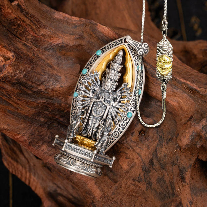 Collar con colgante de riqueza de Avalokiteśvara, Guanyin Kwan Yin de mil brazos y plata de ley 925 con Buddha Stones - Cadena de cobre Avalokiteśvara&52cm El Señor del Bosque de Cadáveres - image 20