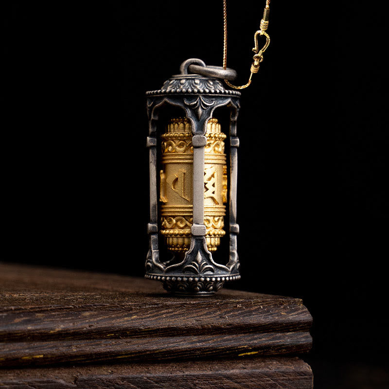 Collar con colgante de sabiduría Om Mani Padme Hum con rueda de oración tibetana de plata de ley 925 y Buddha Stones - Rueda de oración y cadena de cobre dorado de 58 cm - image 14