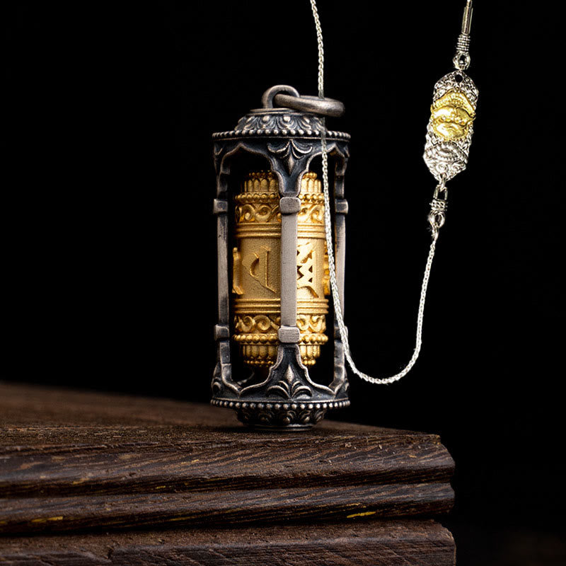 Collar con colgante de sabiduría Om Mani Padme Hum con rueda de oración tibetana de plata de ley 925 y Buddha Stones - Rueda de oración y cadena de cobre de 52 cm del Señor del Bosque de Cadáveres - image 20