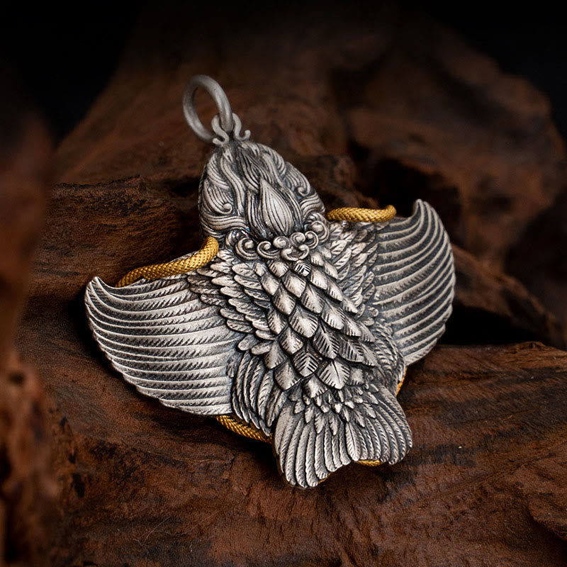 Collar con colgante de pájaro tibetano Garuda de plata de ley 925 con Buddha Stones - image 2