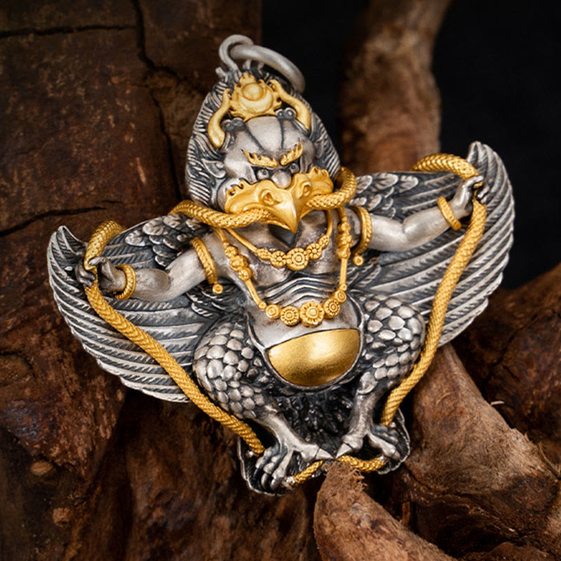 Collar con colgante de pájaro tibetano Garuda de plata de ley 925 con Buddha Stones - image 0
