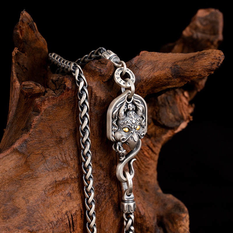 Collar de cadena de metal con forma de pájaro Garuda tibetano y piedras de Buddha Stones en plata de ley 925 - Cadena Garuda de 63 cm - image 0