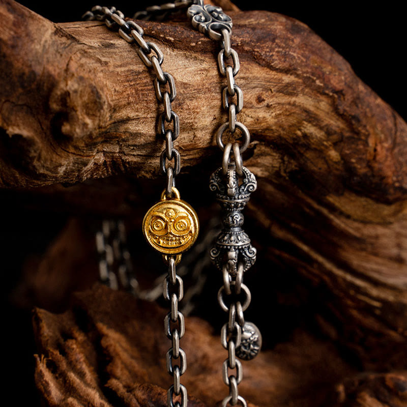 Collar de cadena de metal con bendición de Dorje Vajra de la diosa de la riqueza tibetana Zakiram blanco de plata esterlina 925 con Buddha Stones - image 1