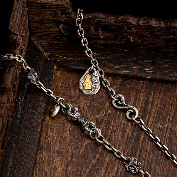 Collar de cadena de metal con bendición de Dorje Vajra de la diosa de la riqueza tibetana Zakiram blanco de plata esterlina 925 con Buddha Stones - image 7