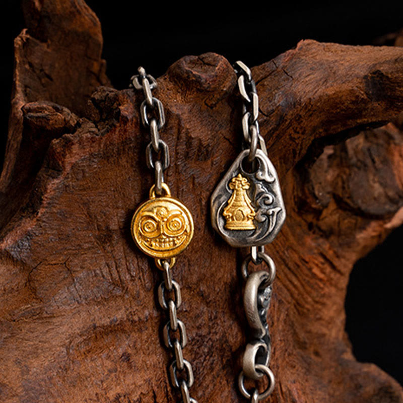 Collar de cadena de metal con bendición de Dorje Vajra de la diosa de la riqueza tibetana Zakiram blanco de plata esterlina 925 con Buddha Stones - image 2