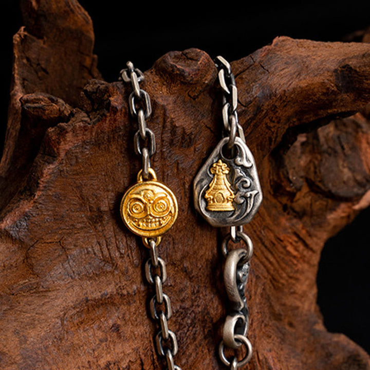 Collar de cadena de metal con bendición de Dorje Vajra de la diosa de la riqueza tibetana Zakiram blanco de plata esterlina 925 con Buddha Stones - image 2