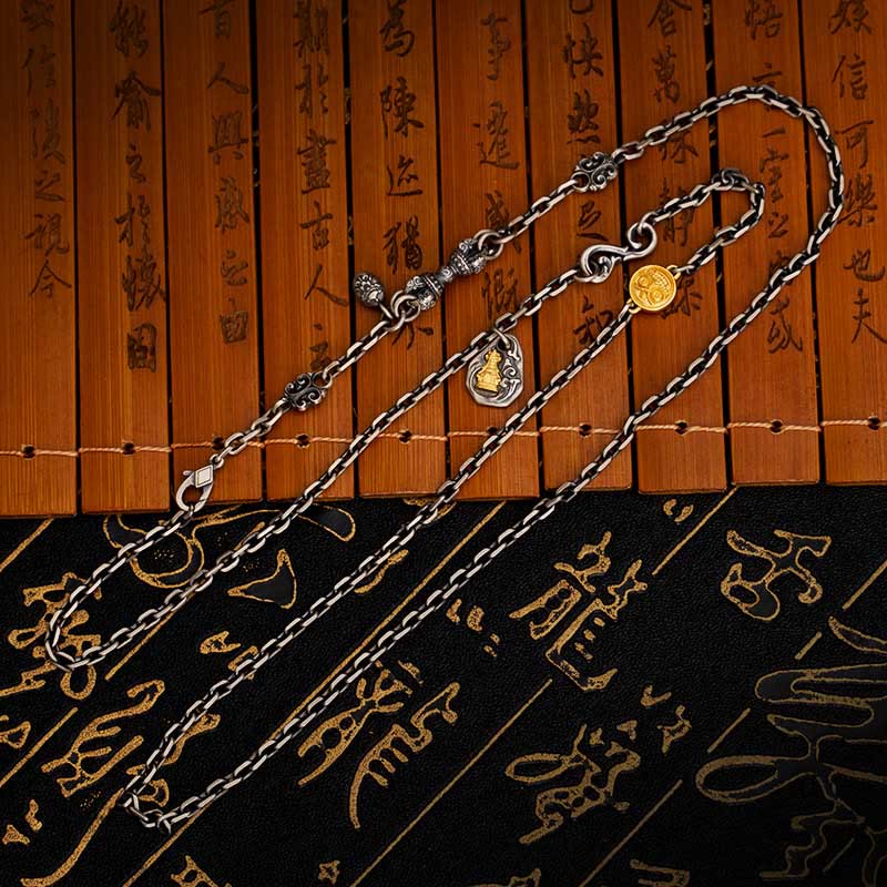 Collar de cadena de metal con bendición de Dorje Vajra de la diosa de la riqueza tibetana Zakiram blanco de plata esterlina 925 con Buddha Stones - image 6
