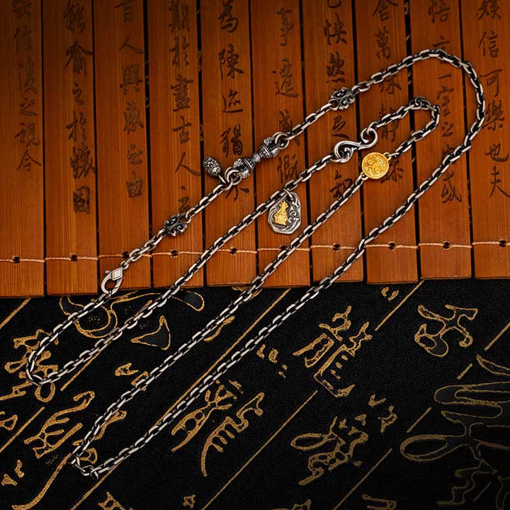 Collar de cadena de metal con bendición de Dorje Vajra de la diosa de la riqueza tibetana Zakiram blanco de plata esterlina 925 con Buddha Stones - image 6