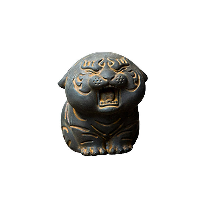 Estatua de resina fundida con óxido de hierro en polvo de tigre en miniatura con Buddha Stones para decoración del hogar