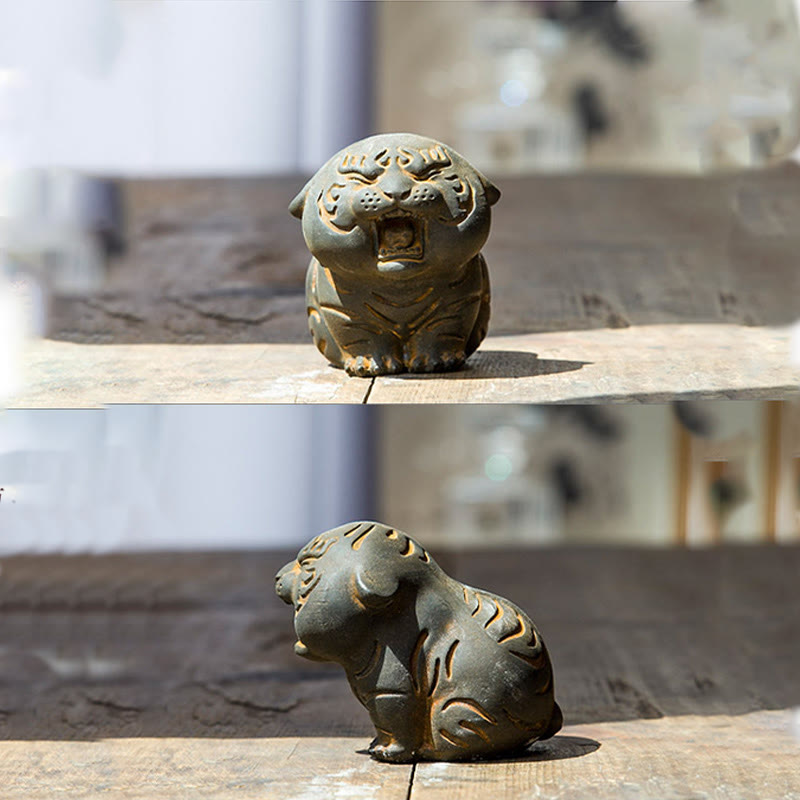 Estatua de resina fundida con óxido de hierro en polvo de tigre en miniatura con Buddha Stones para decoración del hogar