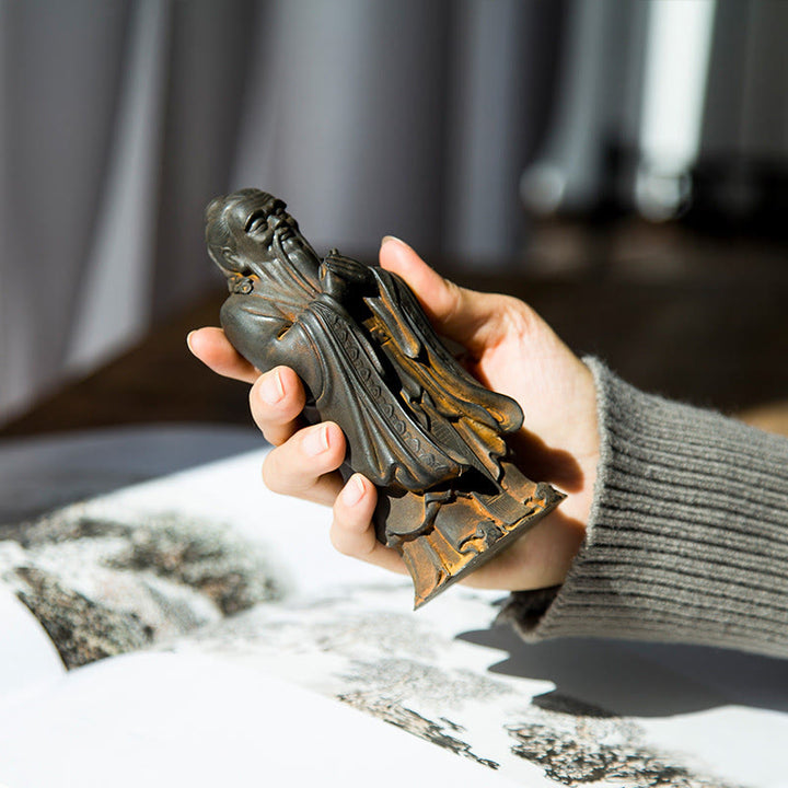 Estatua de resina fundida con óxido de hierro en polvo de Confucio hecha a mano con Buddha Stones para decoración del hogar - image 3