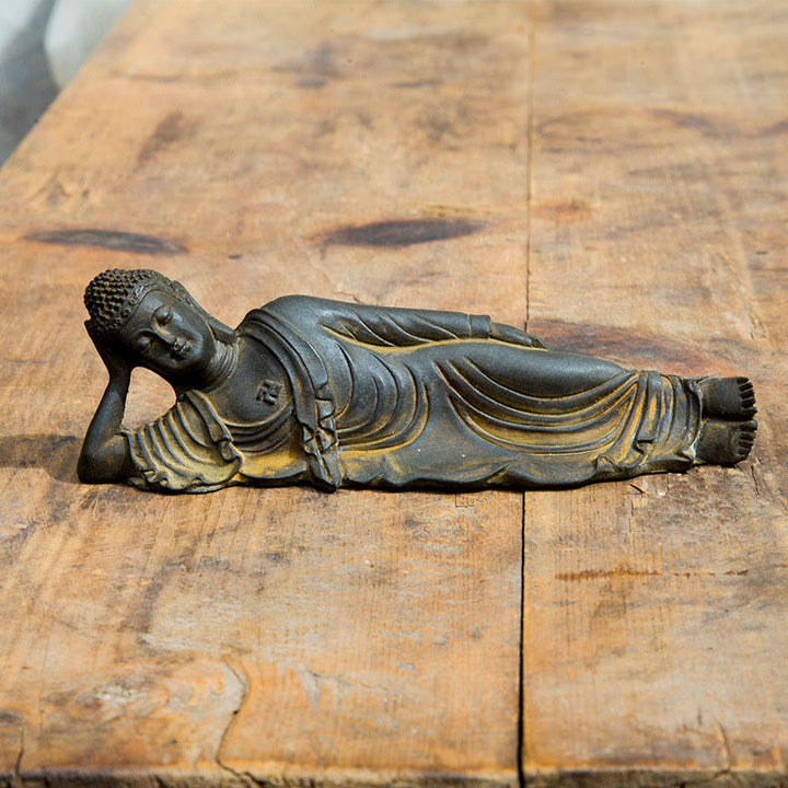 Estatua de resina fundida con óxido de hierro y polvo de Buddha Stones de Buda para decoración del hogar - Versión Rust 17,5 x 5,5 cm - image 0