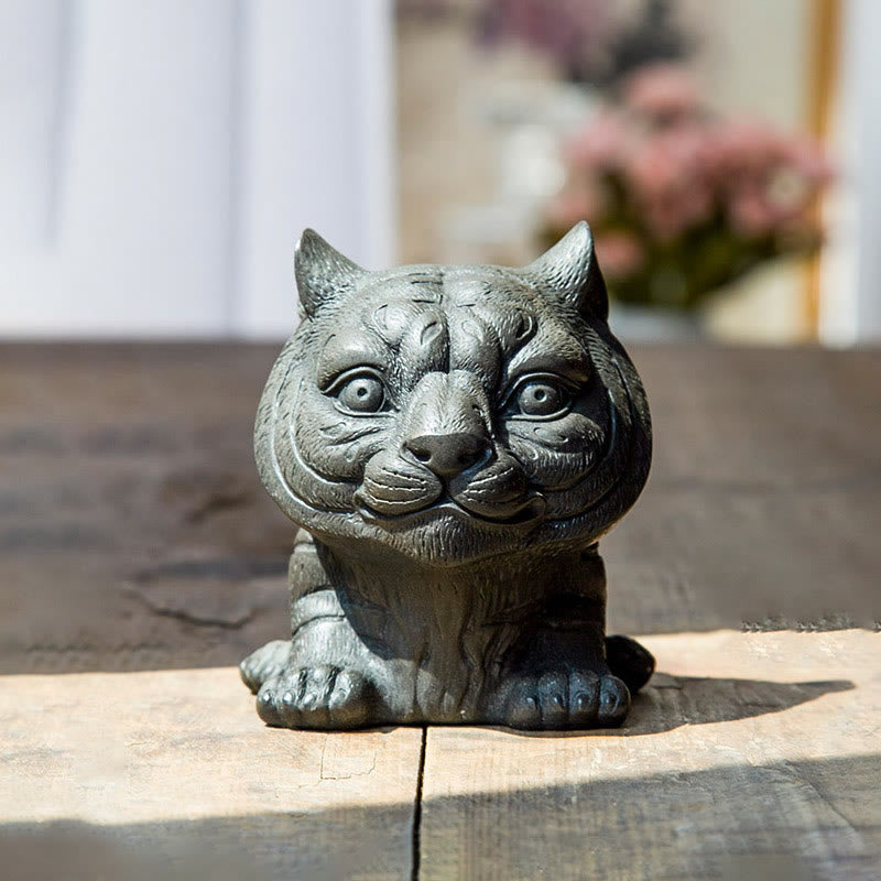 Estatua de resina fundida con óxido de hierro en polvo de tigre pequeña y encantadora hecha a mano con Buddha Stones para decoración del hogar - Versión pulida 9*8*10cm - image 7