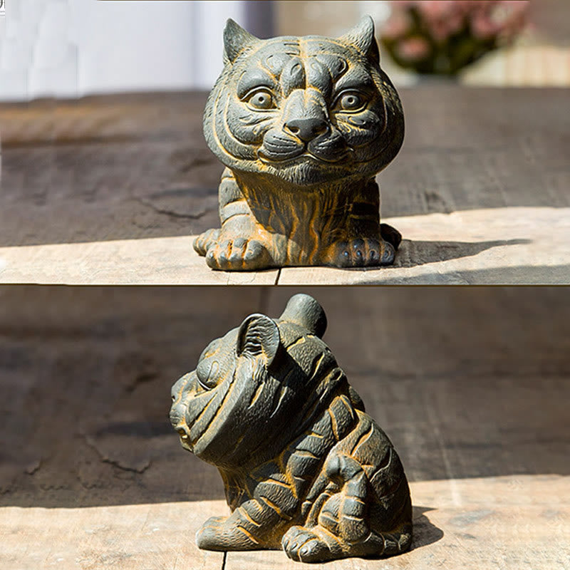 Estatua de resina fundida con óxido de hierro en polvo de tigre pequeña y encantadora hecha a mano con Buddha Stones para decoración del hogar - image 5