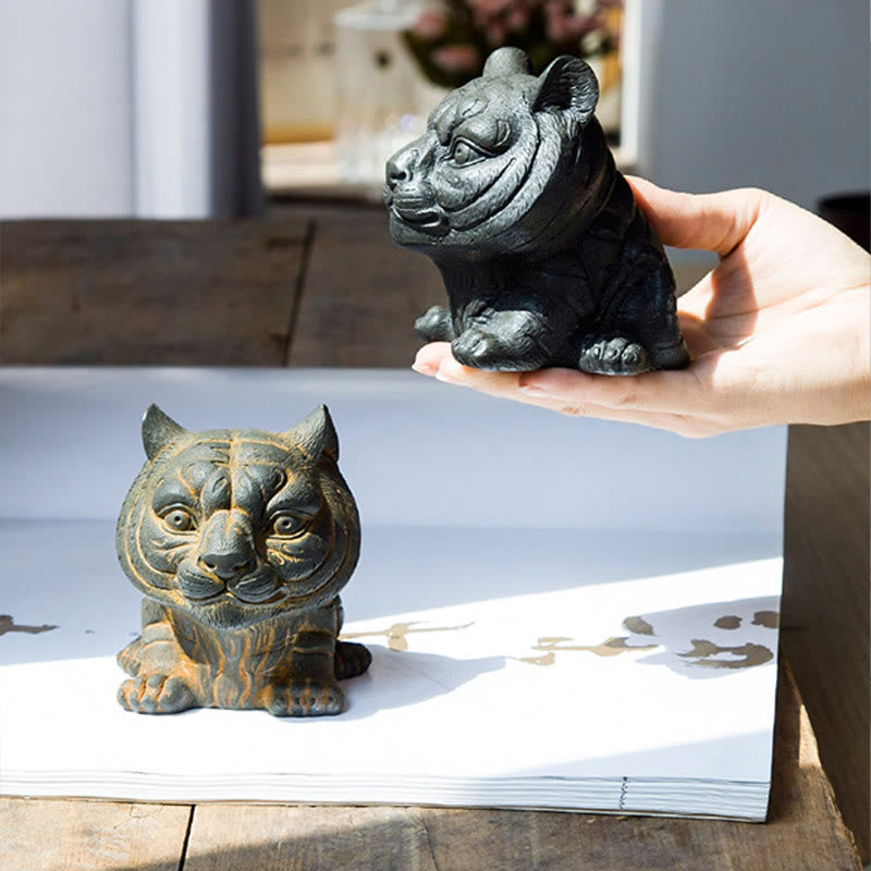 Estatua de resina fundida con óxido de hierro en polvo de tigre pequeña y encantadora hecha a mano con Buddha Stones para decoración del hogar - image 14