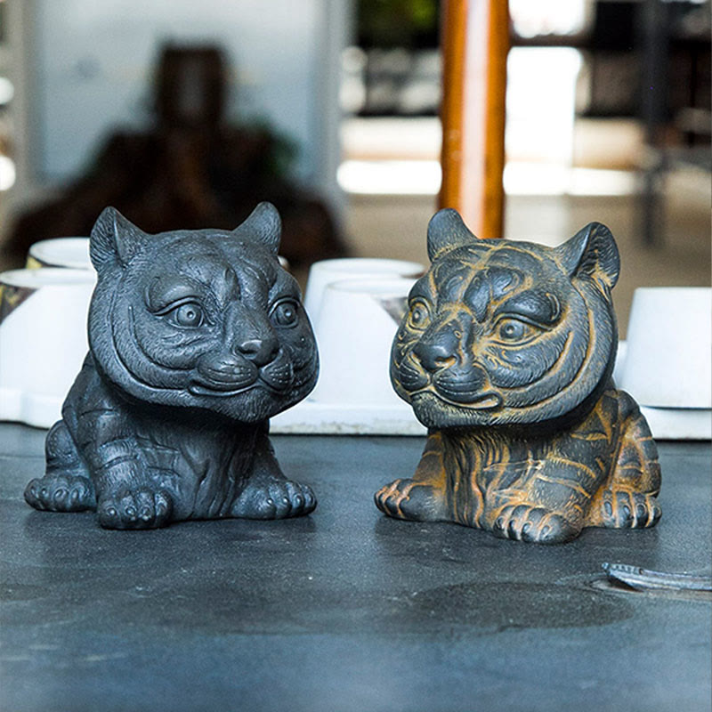 Estatua de resina fundida con óxido de hierro en polvo de tigre pequeña y encantadora hecha a mano con Buddha Stones para decoración del hogar - image 16