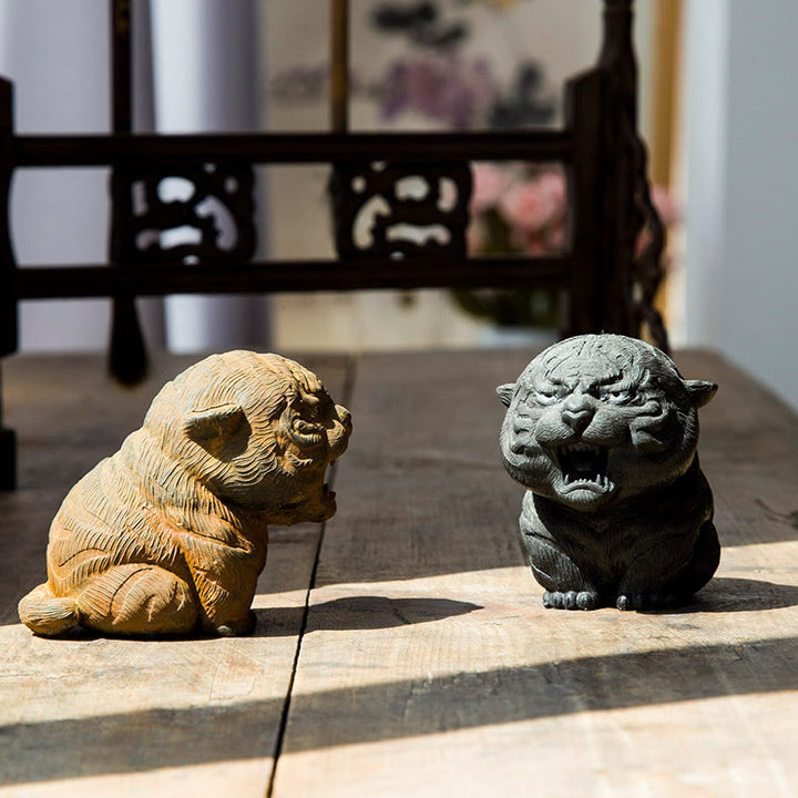 Estatua de resina fundida con óxido de hierro en polvo de tigre rugiente hecha a mano con Buddha Stones para decoración del hogar - image 5
