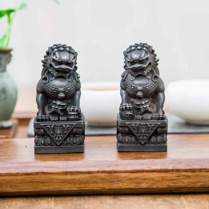 Estatua de resina fundida con óxido de hierro y polvo de león hecha a mano con Buddha Stones, protección contra el mal, decoración del hogar