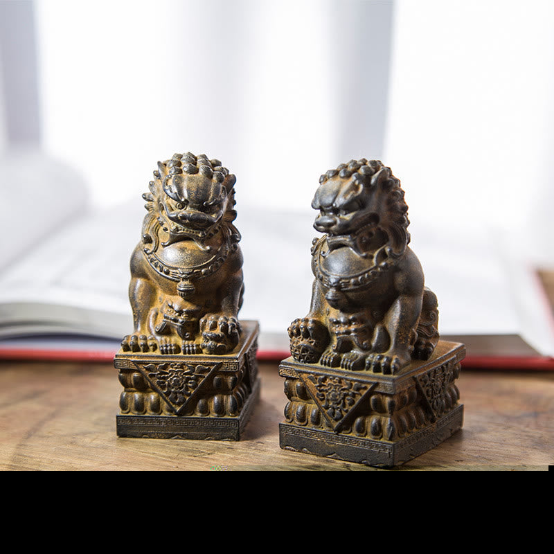 Estatua de resina fundida con óxido de hierro y polvo de león hecha a mano con Buddha Stones, protección contra el mal, decoración del hogar