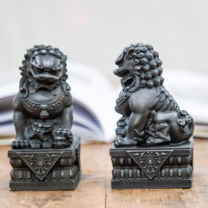 Estatua de resina fundida con óxido de hierro y polvo de león hecha a mano con Buddha Stones, protección contra el mal, decoración del hogar