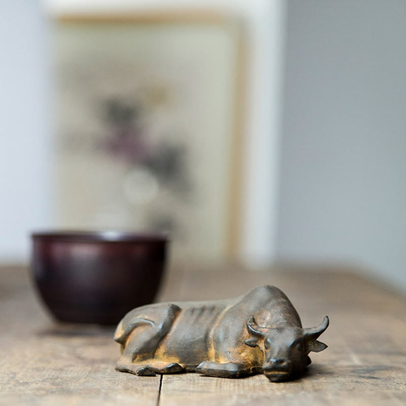Estatua de resina fundida con óxido de hierro en polvo de toro de búfalo de agua pequeño hecha a mano con Buddha Stones para decoración del hogar - image 9