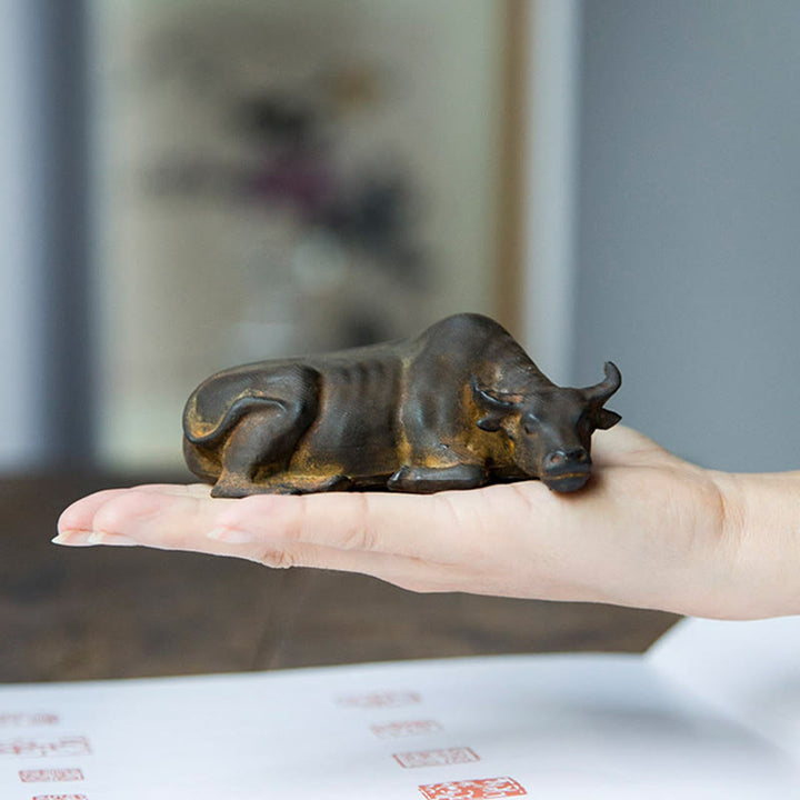 Estatua de resina fundida con óxido de hierro en polvo de toro de búfalo de agua pequeño hecha a mano con Buddha Stones para decoración del hogar - image 5