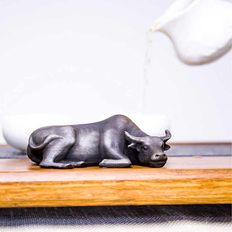 Estatua de resina fundida con óxido de hierro en polvo de toro de búfalo de agua pequeño hecha a mano con Buddha Stones para decoración del hogar - image 20