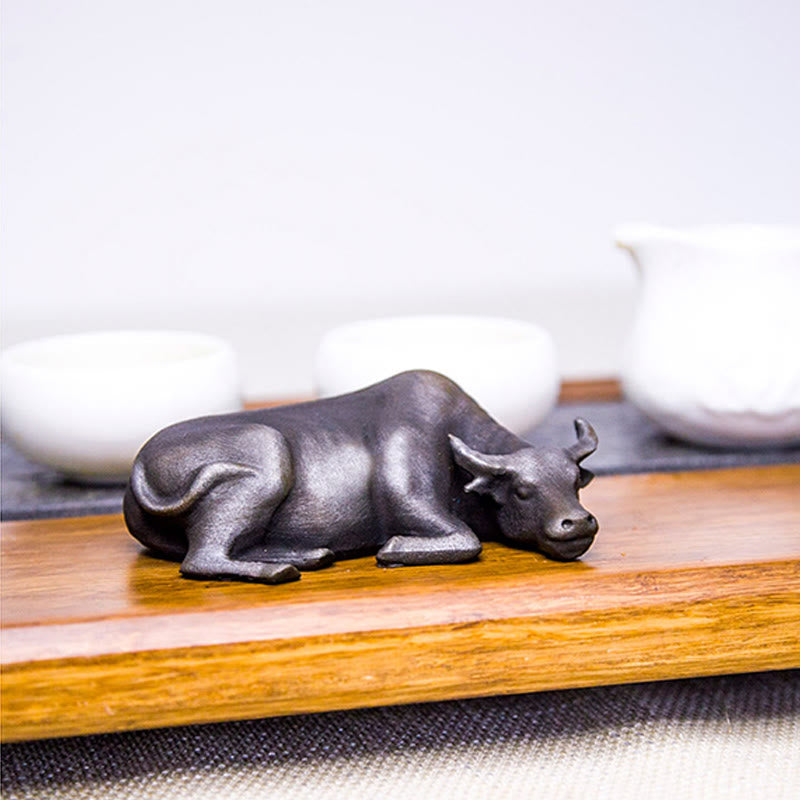 Estatua de resina fundida con óxido de hierro en polvo de toro de búfalo de agua pequeño hecha a mano con Buddha Stones para decoración del hogar - image 21