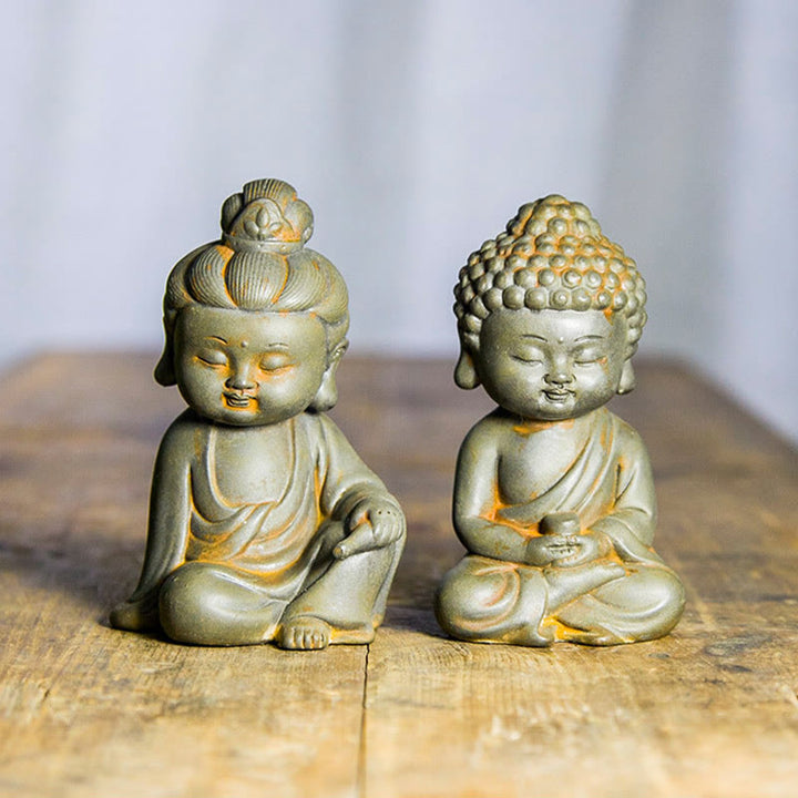 Buddha Stones hechas a mano Ksitigarbha Kwan Yin Guanyin Avalokitesvara Tathagata polvo de hierro estatua de resina fundida óxido decoración del hogar - image 18