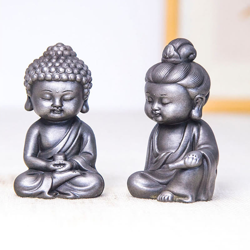 Buddha Stones hechas a mano Ksitigarbha Kwan Yin Guanyin Avalokitesvara Tathagata polvo de hierro estatua de resina fundida óxido decoración del hogar - image 36