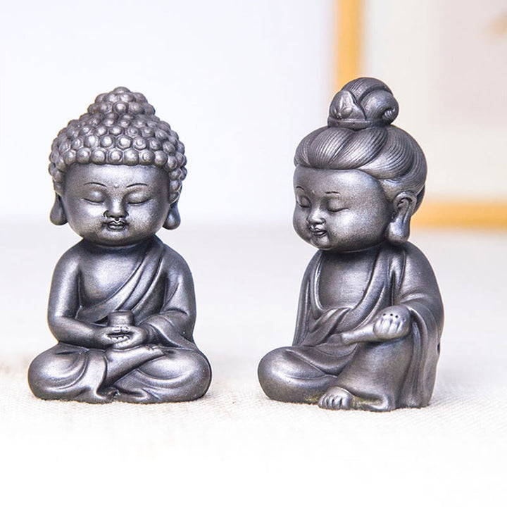 Buddha Stones hechas a mano Ksitigarbha Kwan Yin Guanyin Avalokitesvara Tathagata polvo de hierro estatua de resina fundida óxido decoración del hogar - image 36
