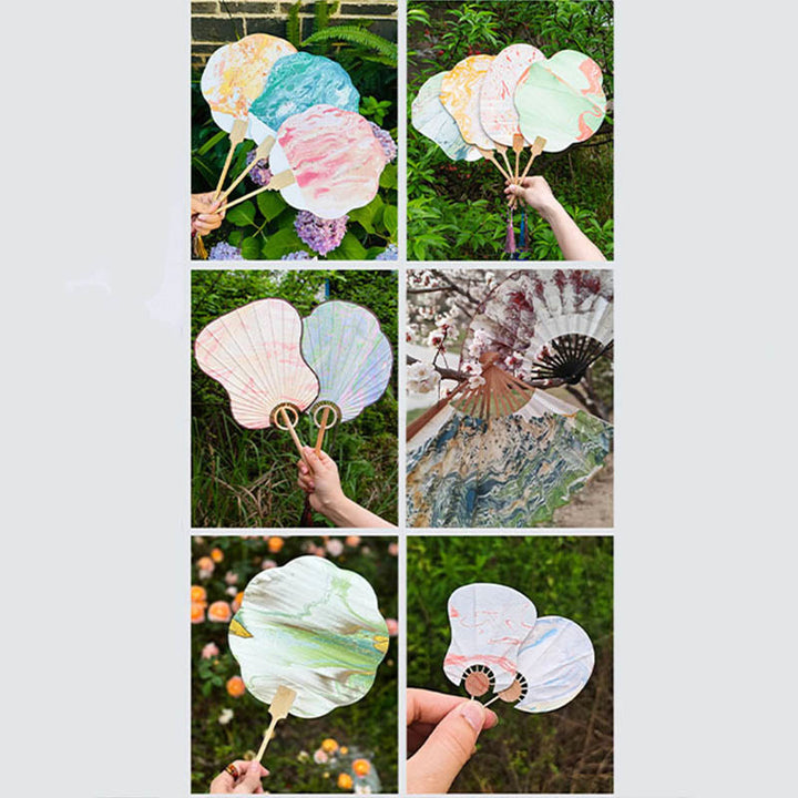 Abanico de mano con pintura en blanco de laca china hecha a mano con Buddha Stones