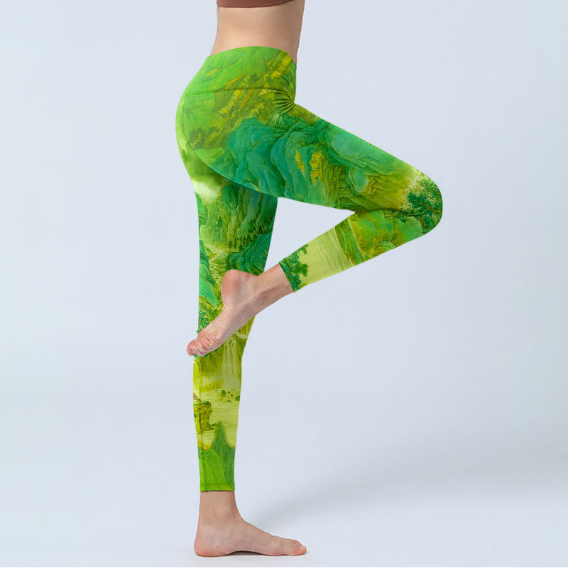 Leggings de yoga para mujer con estampado de paisaje de río y montaña con Buddha Stones - image 4
