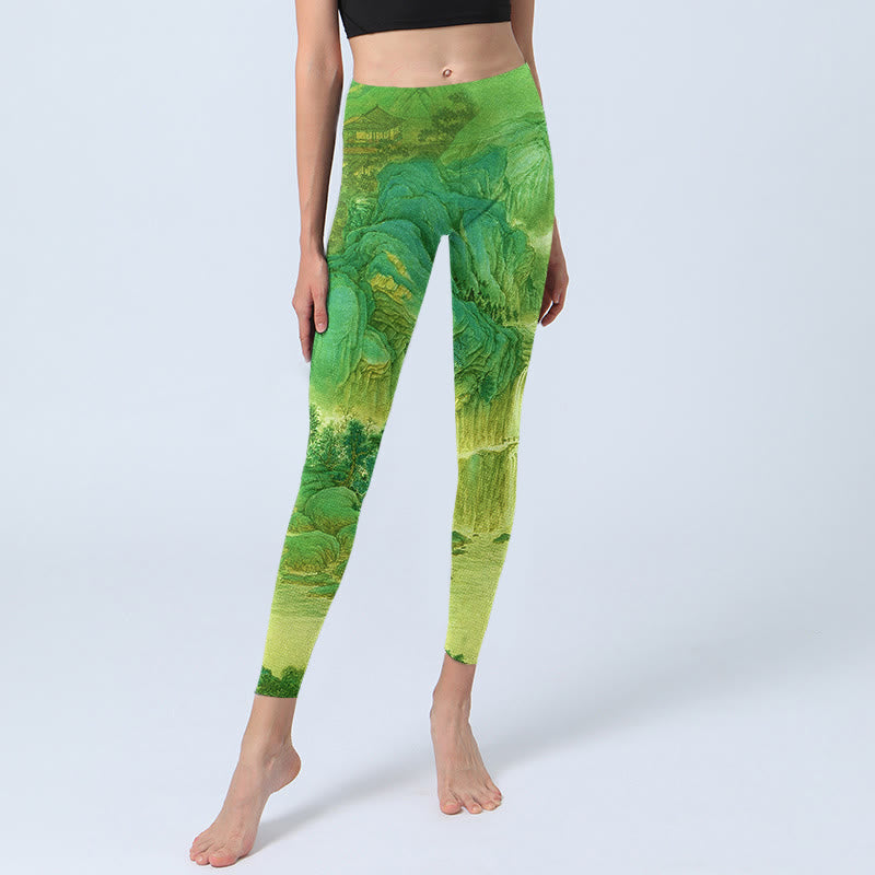 Leggings de yoga para mujer con estampado de paisaje de río y montaña con Buddha Stones - image 6