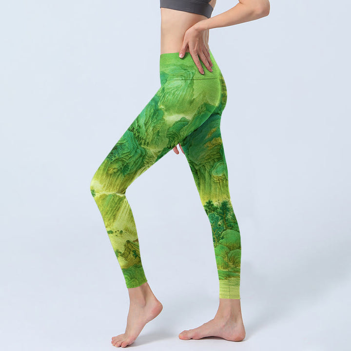 Leggings de yoga para mujer con estampado de paisaje de río y montaña con Buddha Stones - image 3