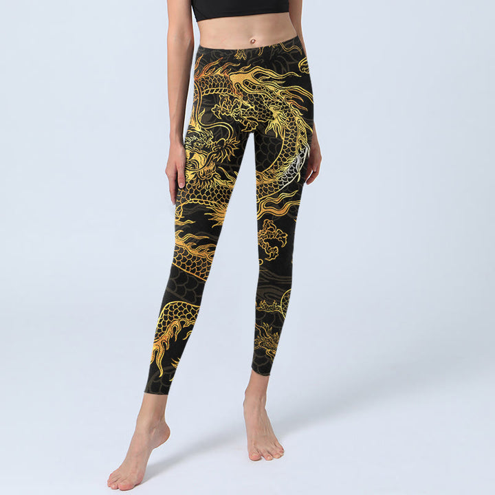 Leggings de yoga para mujer con estampado de dragón dorado y Buddha Stones - image 6