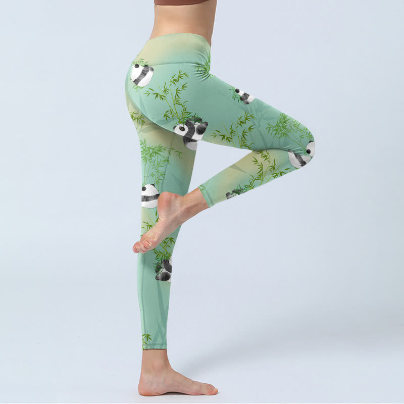 Leggings de yoga para mujer con estampado de panda y bambú y Buddha Stones - image 3
