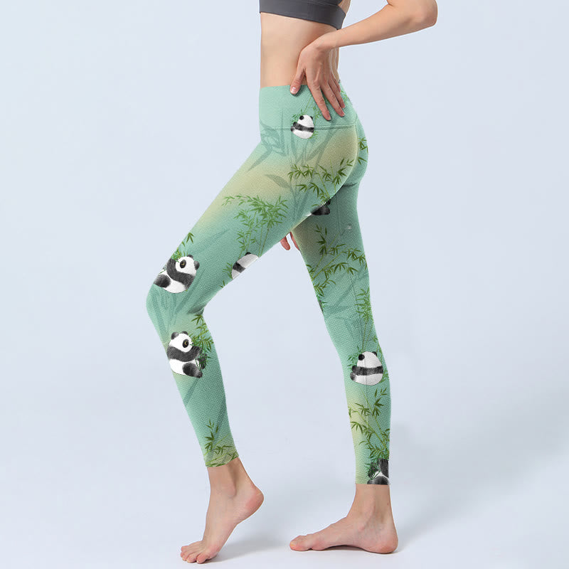 Leggings de yoga para mujer con estampado de panda y bambú y Buddha Stones - image 3