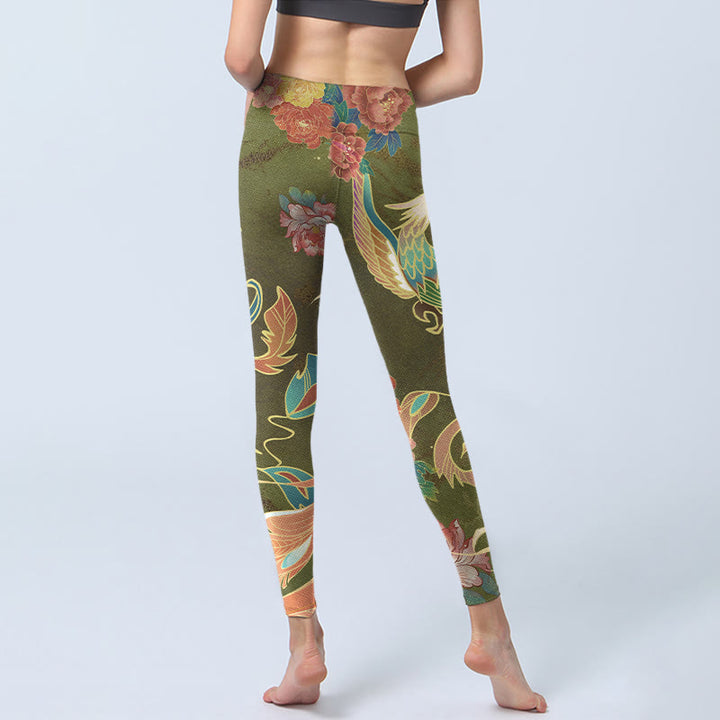 Leggings de yoga para mujer con estampado de flores de fénix vibrantes y Buddha Stones - image 6
