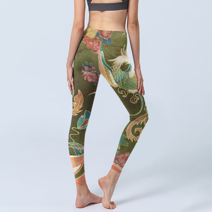 Leggings de yoga para mujer con estampado de flores de fénix vibrantes y Buddha Stones - image 4